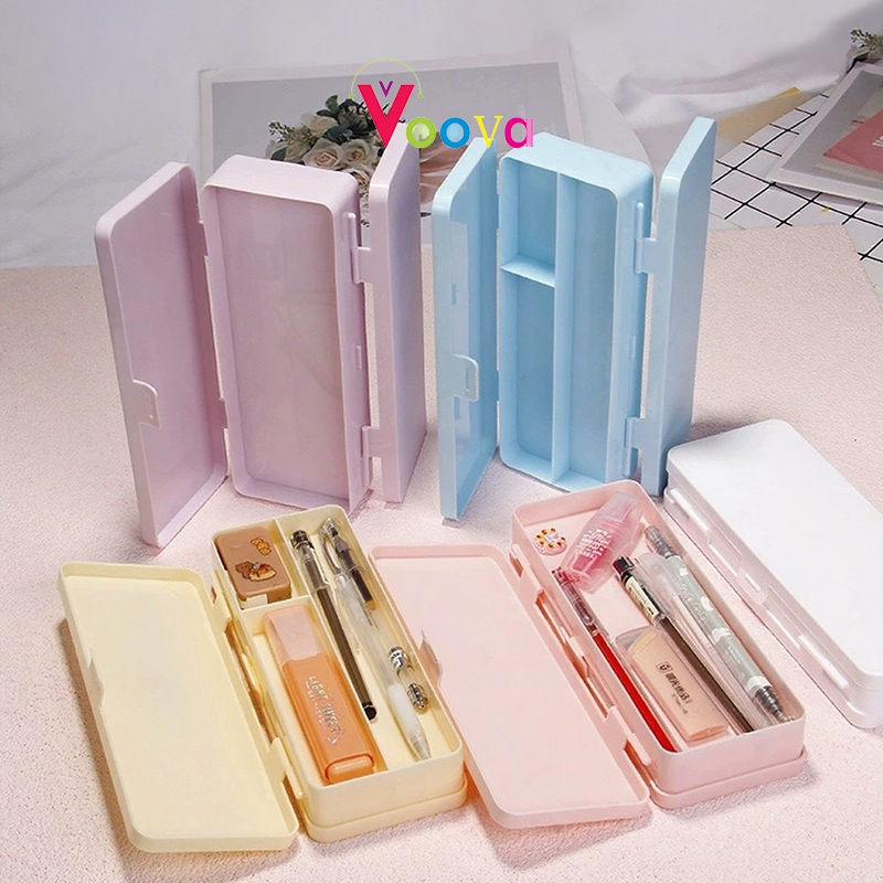 VOOVA Kotak Pensil/ Tempat Penyimpanan Alat Tulis/ Tempat Pensil Plastik/ Pen Case/ Pencil Case Clea