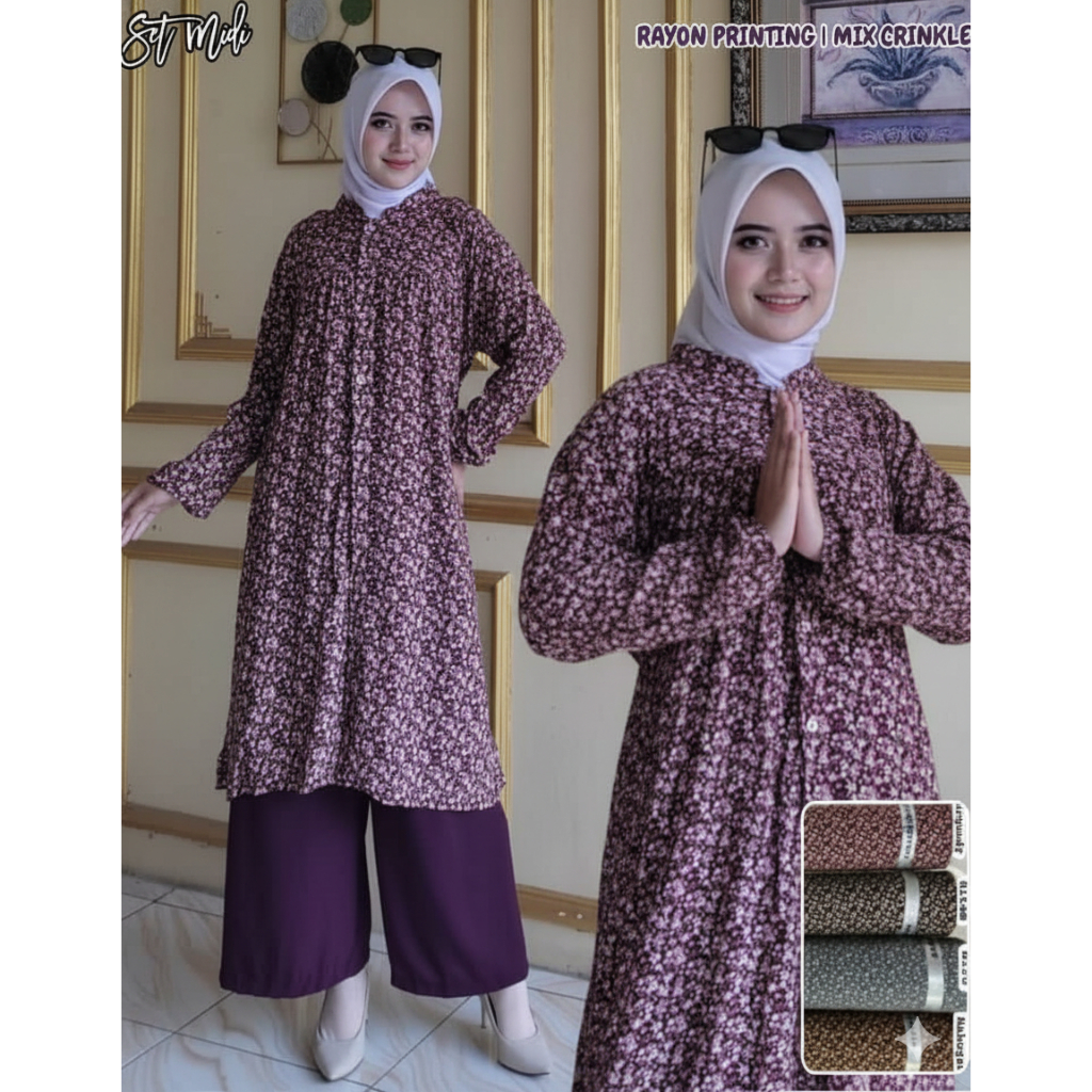 KODE C Tunik Set RAYON premium MIDI DRESS WANITA RAYON / GAMIS RAYON ADEM BUMIL