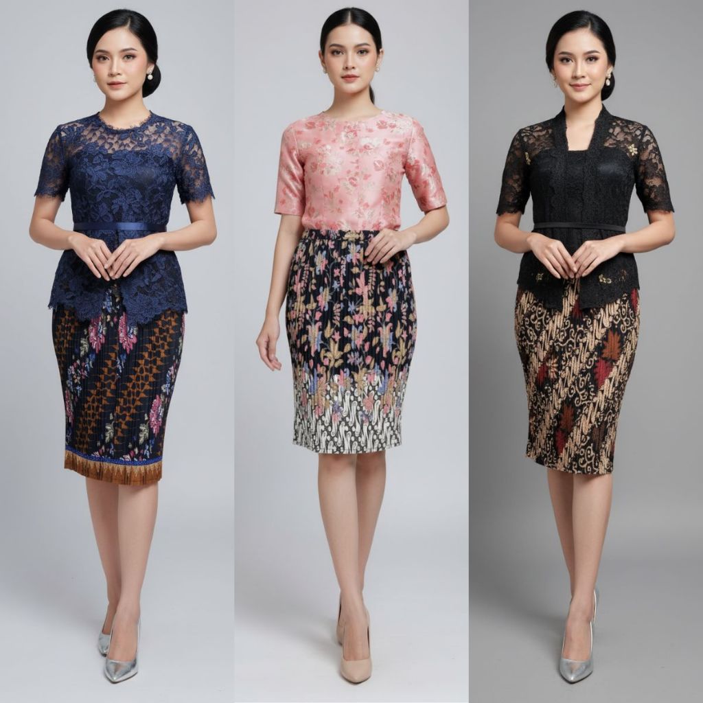 Rok Batik Wanita , Rok Plisket Pendek Bawahan Kebaya Modern , Rok Rempel Plisket Motif Kebaya Kartin