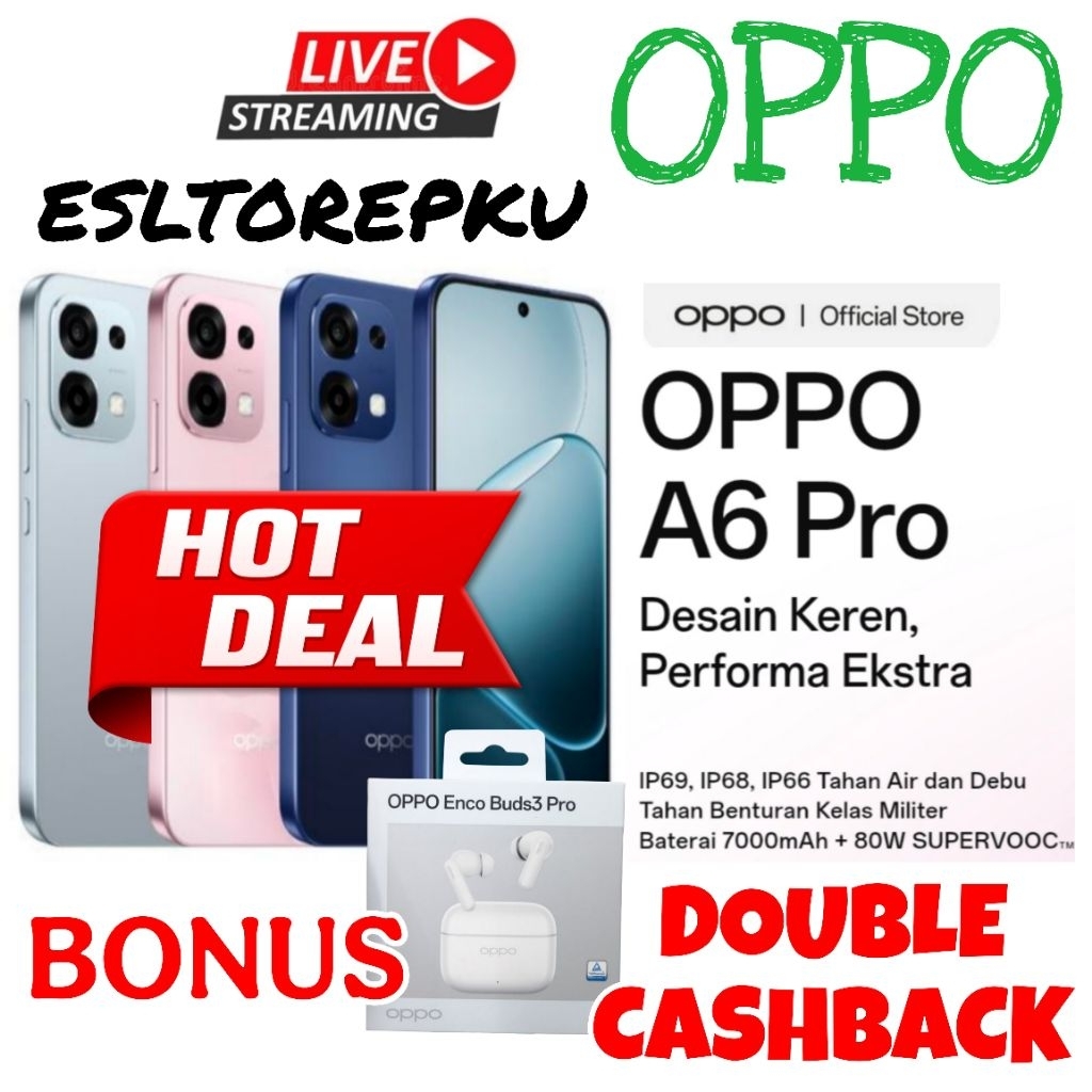 Oppo A6 Pro 8/256 + 8/128 Terbaru. Helii G100 Layar Amoled ip68 Anti Air Debu Layar Amoled 7000mAh