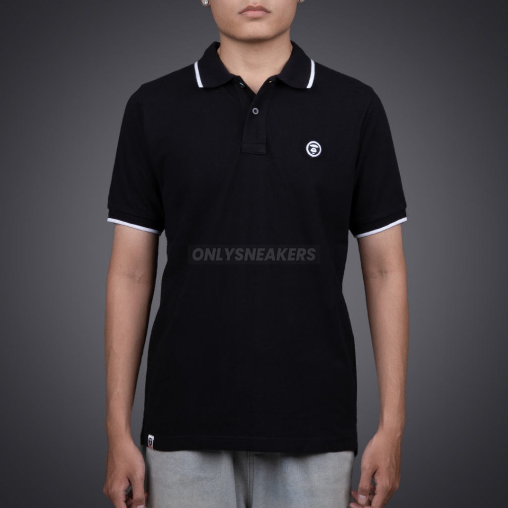 AAPE PATCH POCKET EMBROIDERY LOGO TIPPED WHITE BLACK POLO