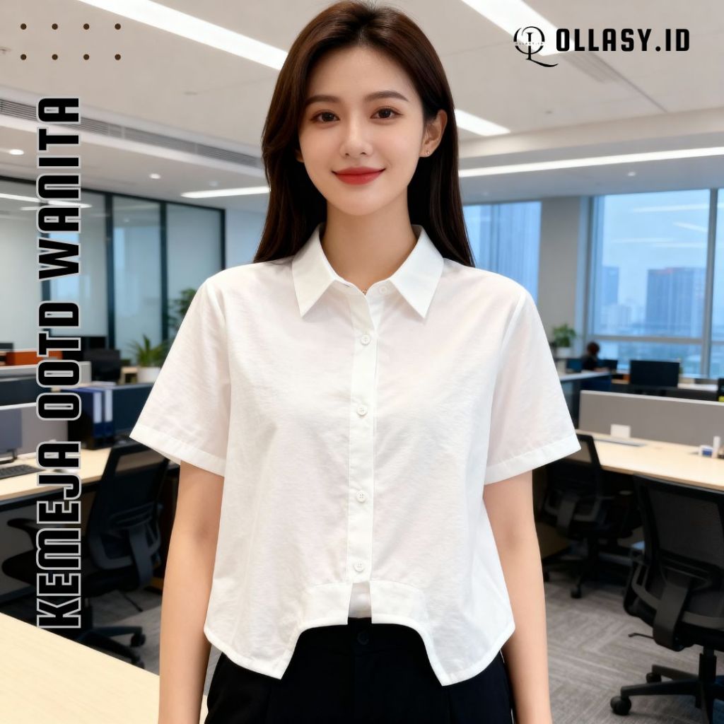 KEMEJA FUJI SHIRT OOTD ATASAN WANITA KANTOR || KEMEJA WANITA PUTIH HITAM CREAM
