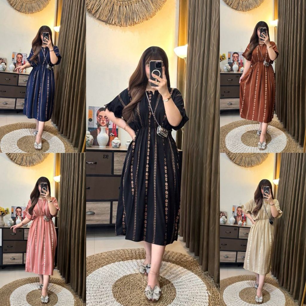 Luvema Dress Daster Karet Rayon Busui Resleting Dahlia
