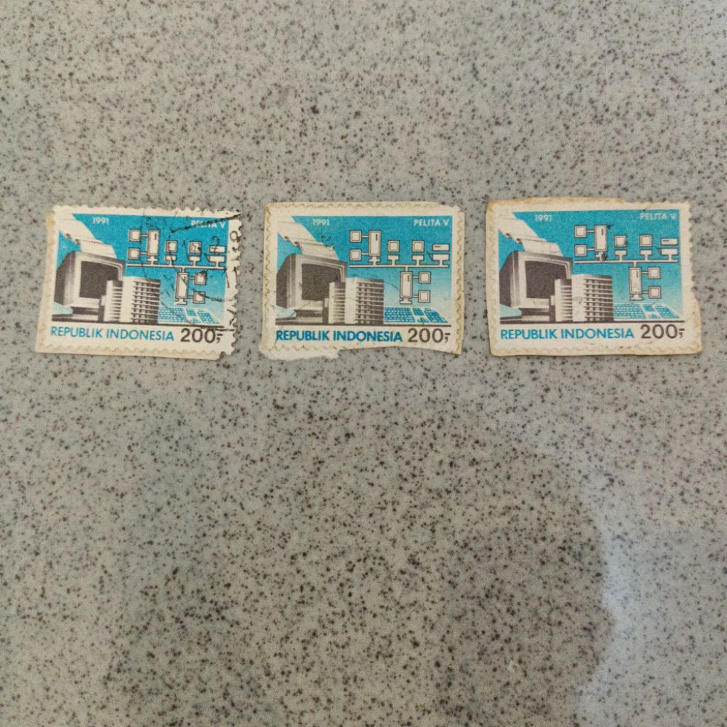 3 biji Perangko Prangko Indonesia used Pelita V tahun 1991 200 rupiah