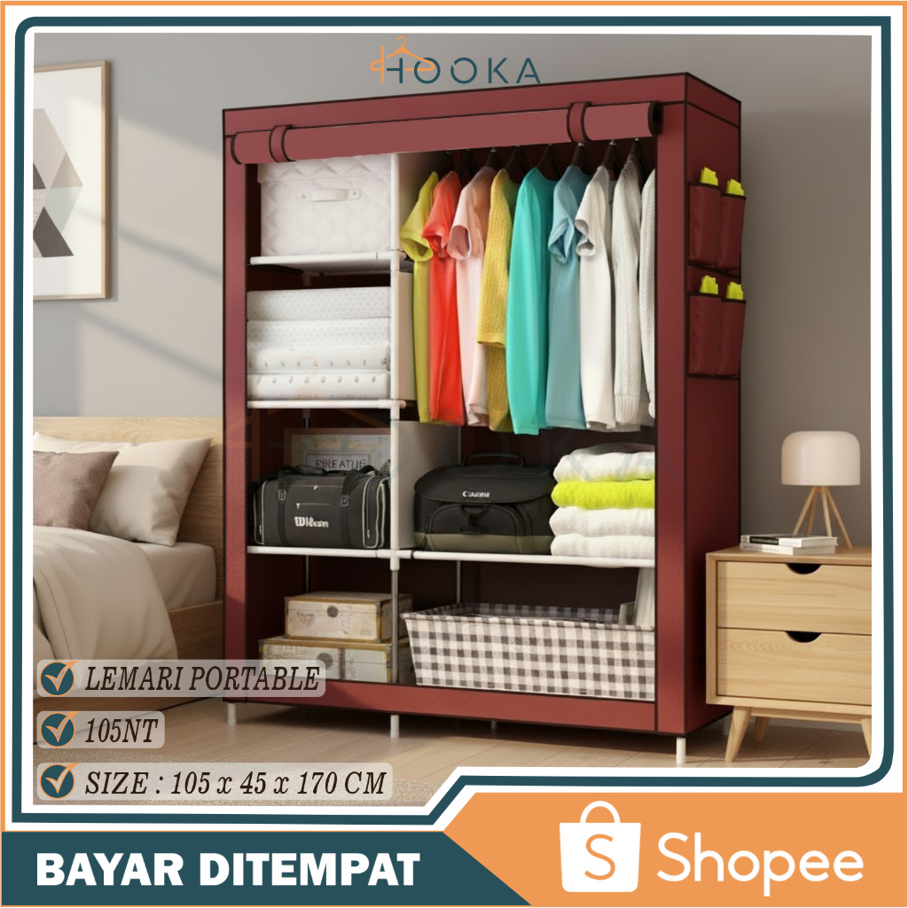 HOOKA Lemari Pakaian Portable / Lemari Baju / Lemari Kain Portable / Lemari Gantungan Rak Serbaguna