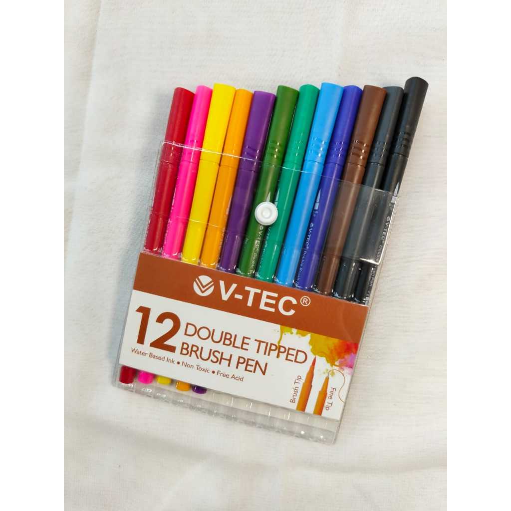 Color Brush Pen 12 Warna Double Tip Set / BRUSH PEN V-TECH 12W DBP-1112