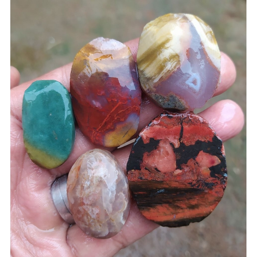 (COD) varian batu akik pancawarna garut cristal clasic baru pola borongan 5pcs siap di olah