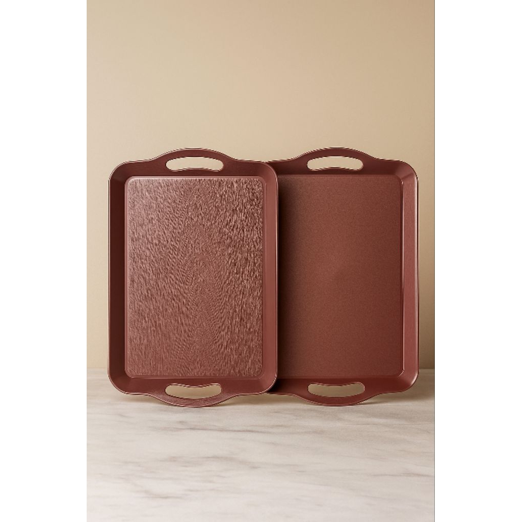 Nampan plastik/Nampan persegi panjang/Nampan aesthetic/Nampan motif kayu/Baki plastik