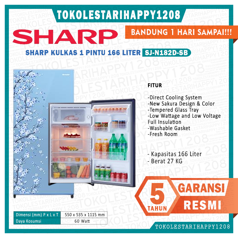 SHARP SJ-N182D SH  SJN182D SB 182D SP Kulkas 1 Pintu 166L Garansi Resmi