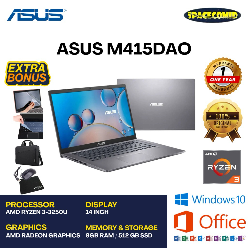 ASUS M415DAO [AMD RYZEN 3-3250U] 8GB RAM | 512GB SSD | 14"FHD | FREE ACC