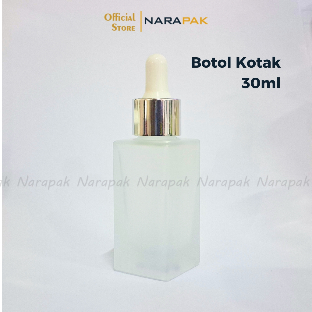 Botol Kaca 30ml Kotak Frosted DOF Tutup Ring Silver Botol Pipet Serum Skincare 30KT