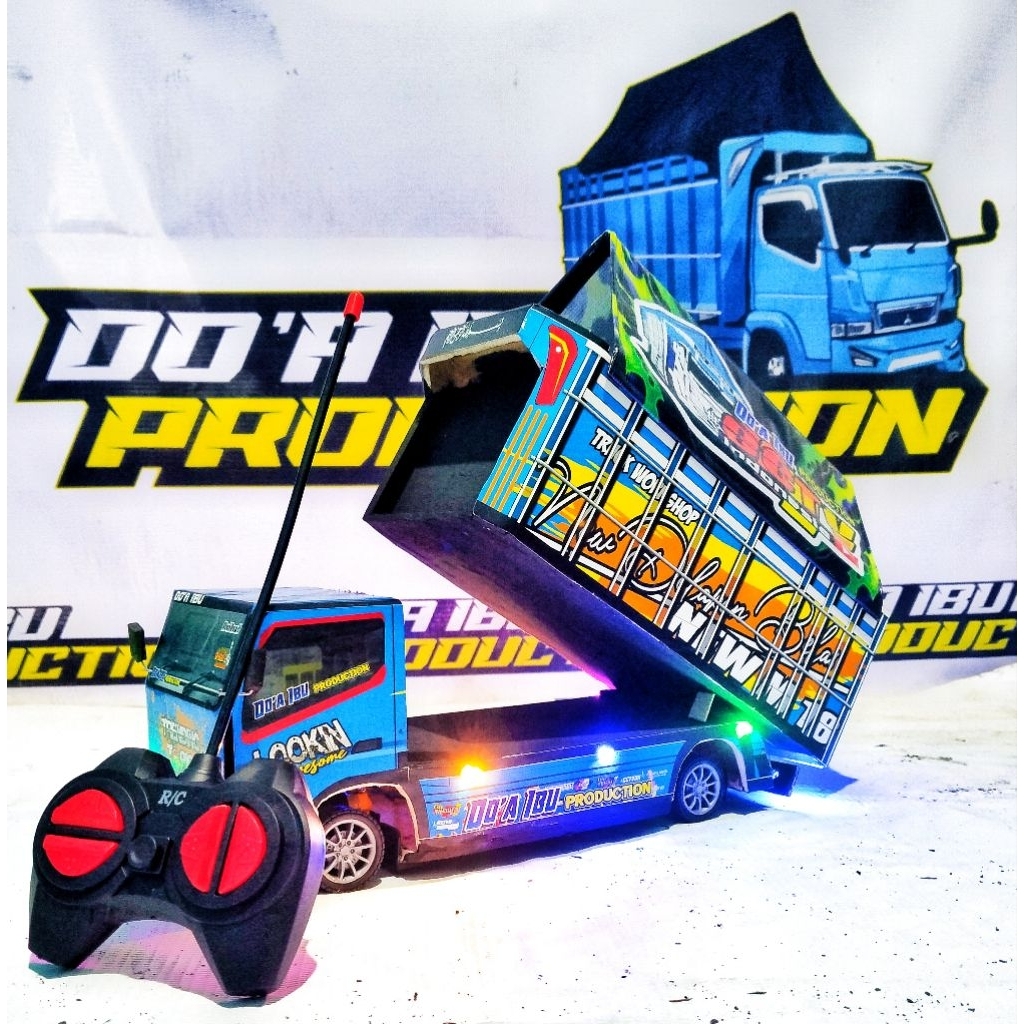 MINIATUR TRUK LOLENG KAYU BAK JUNGKIT BAK DAM BAK NGEDUM FUL FARIASI LAMPU LED.