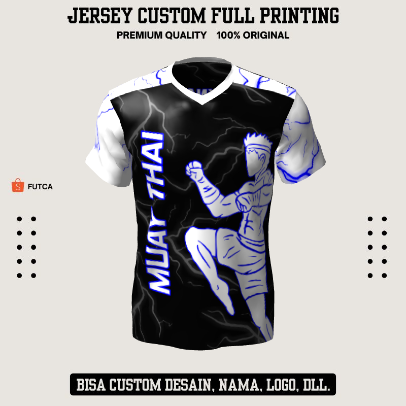 Kaos Jersey Muay Thai Hitam Putih Motif Petir Elang 05