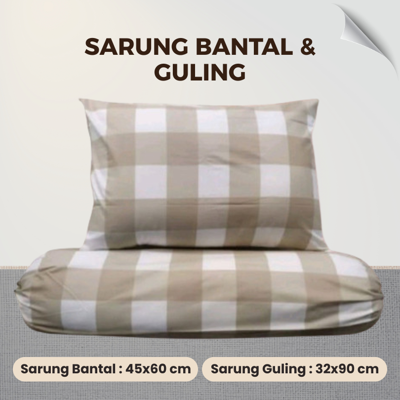 Dreamy Pillow Sarung Bantal & Sarung Guling Motif Kotak Coklat