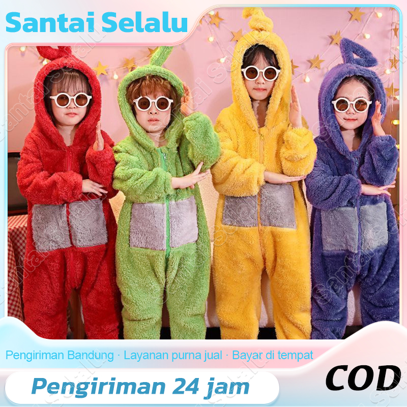 [Santai Selalu]ANAK BAJU KOSTUM ONESIE PIYAMA TELETUBBIES TINKY WINKY DIPSY LALA POO KIGURUMI COSPLA