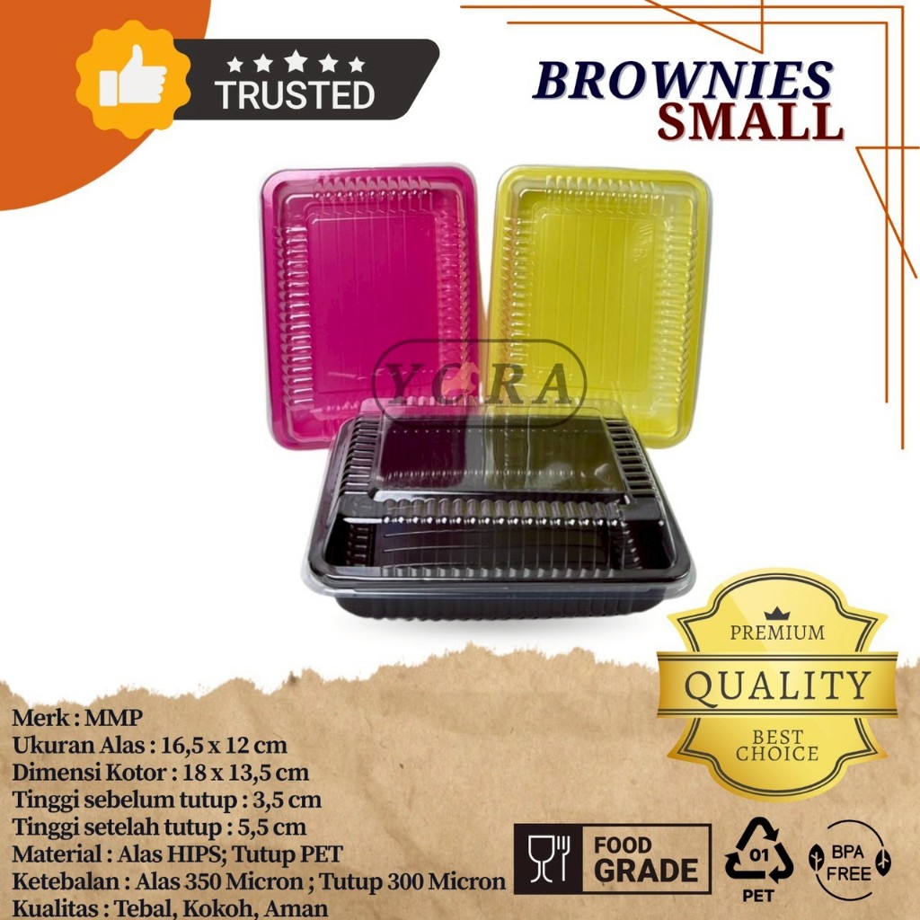 [20 pcs] mika brownies S + tutup / Tray Brownies Tebal & Tahan Panas / Mika Brownies Alas HIPS / box