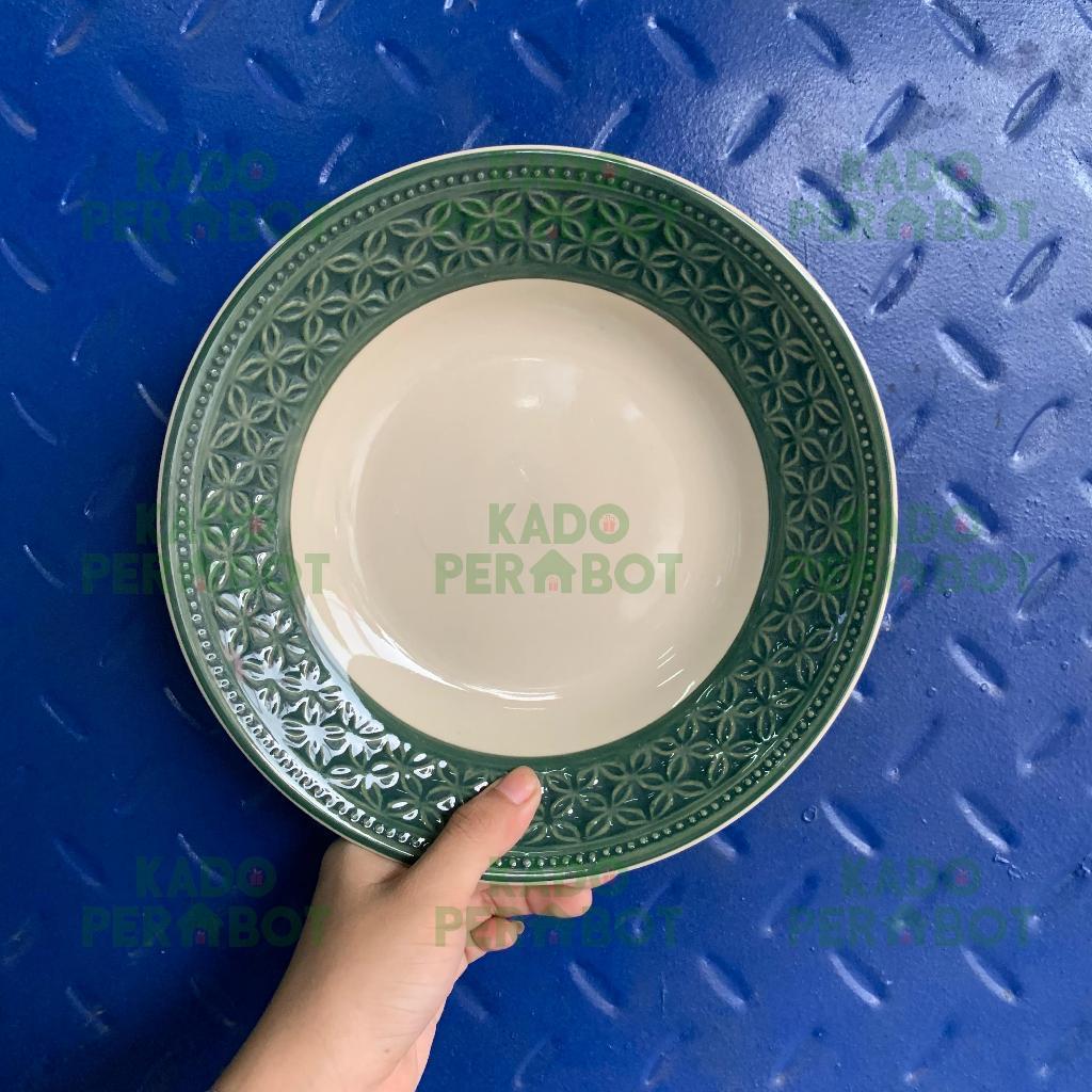Piring Keramik MOTIF BATIK Hijau- Piring Porceline Cantik-Piring Makan