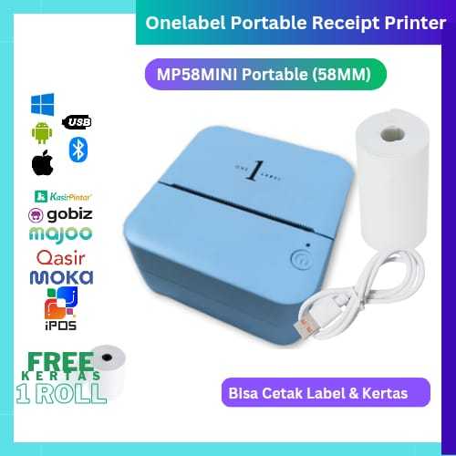 Onelabel Printer Thermal Bluetooth 58Mm Portable Thermal Baterai Kasir Pocket Mini Printer Bluetooth