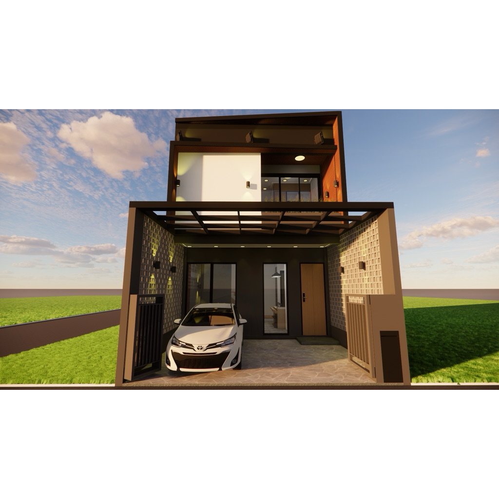 desain rumah/ desain rumah 2 lantai/ facade/ desain 3d/ denah 3d