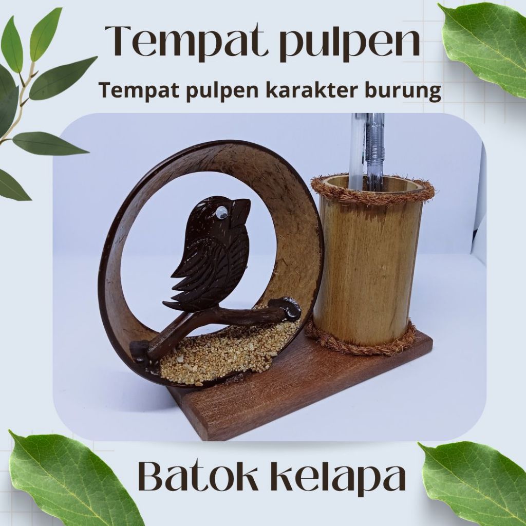 tempat pulpen jualan di meja / tempat pulpen aesthetic tempat pulpen hiasan batok kelapa