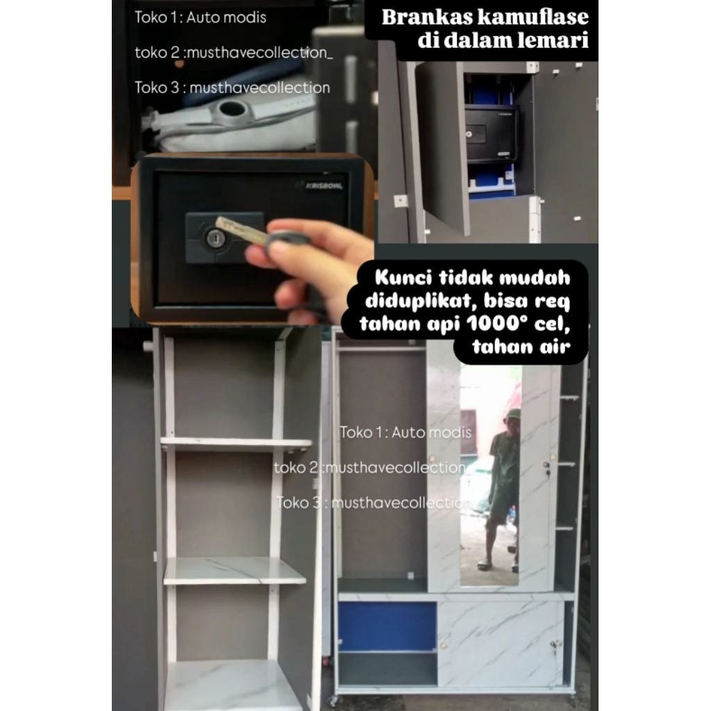 KOTAK BRANKAS SAFETY BOX RAK KABINET BONGKAR PASANG LEMARI KAMUFLASE HOTEL KOS RAHASIA BESI KNOCK DO