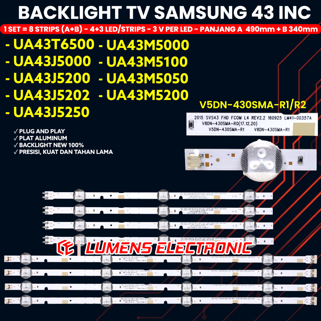 BACKLIGHT TV SAMSUNG 43 INCH UA43J5000 UA43T6500 UA43J5200 UA43J5202 UA43J5250 UA43M5000 UA43M5100 U