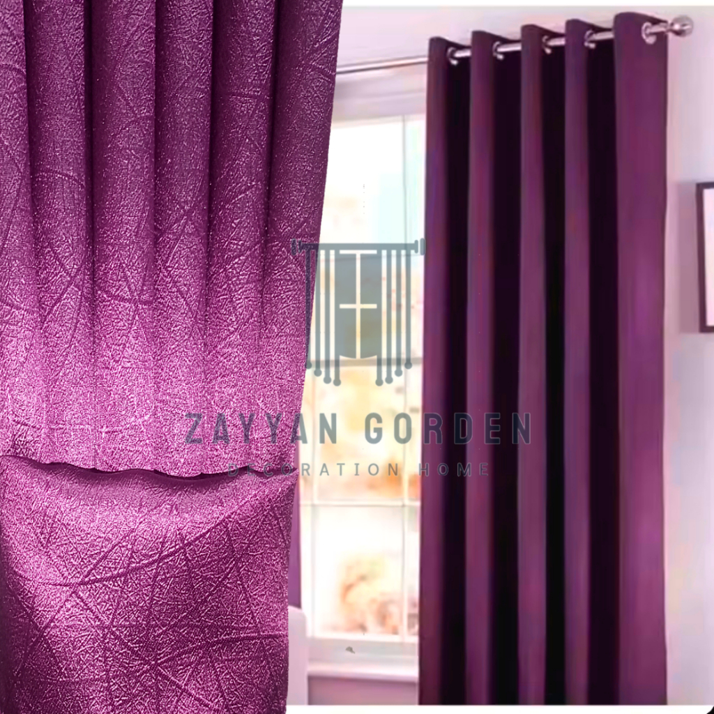 Gorden Blackout Glossy Hordeng Jendela dan Pintu Minimalis 6 Glombang 12 Ring Warna Ungu Tua