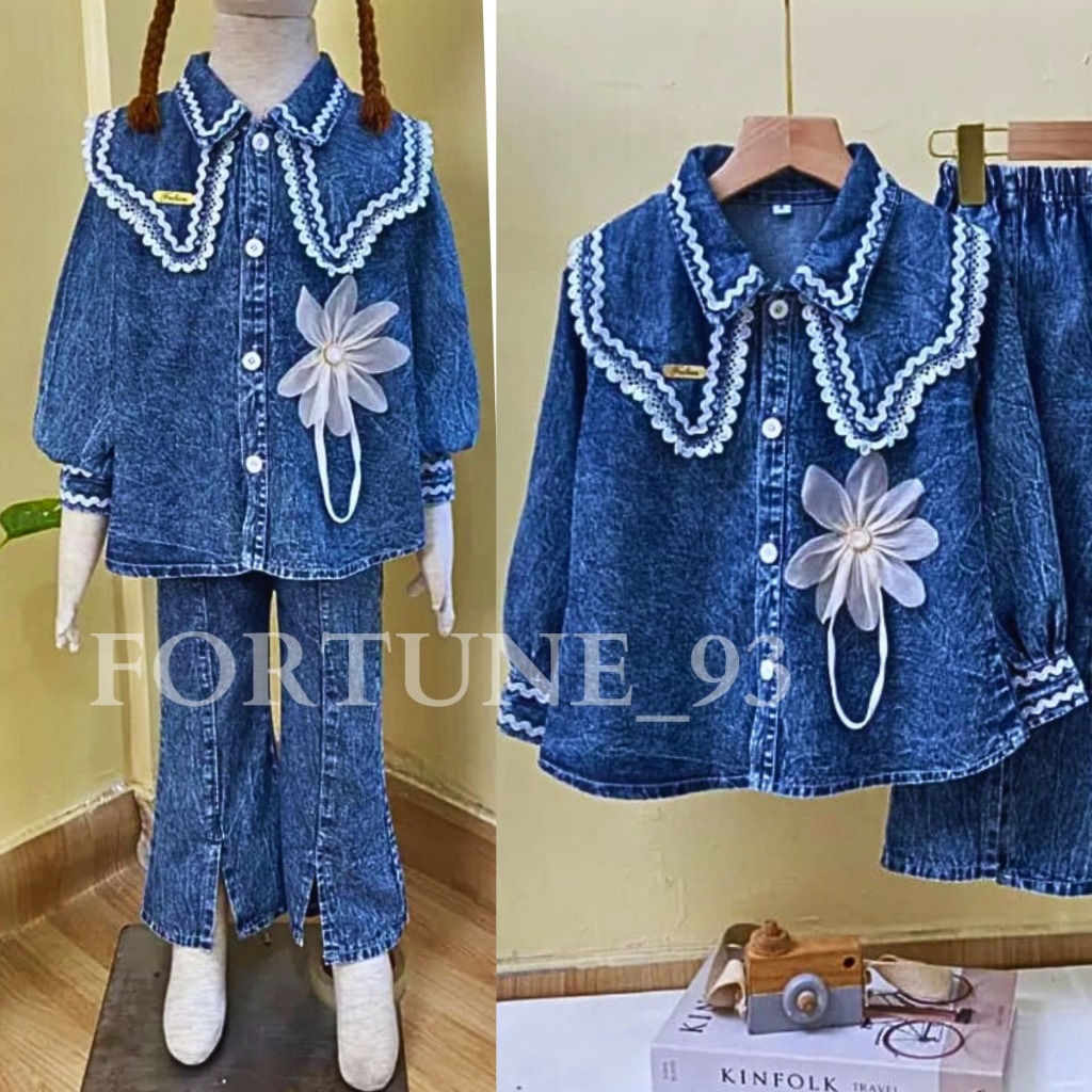Setelan Jeans Anak Perempuan Lengan Panjang Terbaru 2025 Celana Jeans Cutbray Usia 3 - 11 Tahun Atas