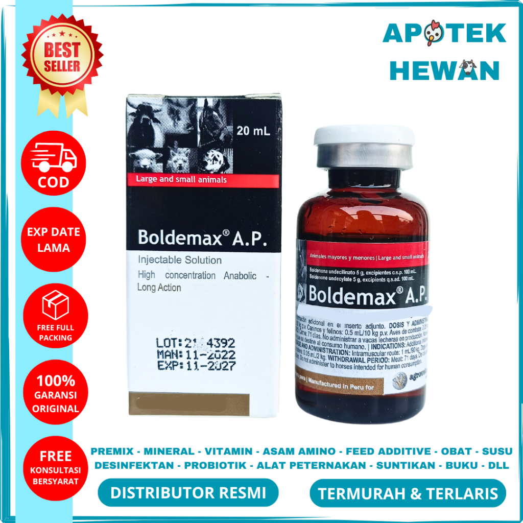 BOLDEMAX AP 20ml - Obat Penggemukan Hewan Ternak 100% Original - Peningkat Berat Badan & Efisiensi F