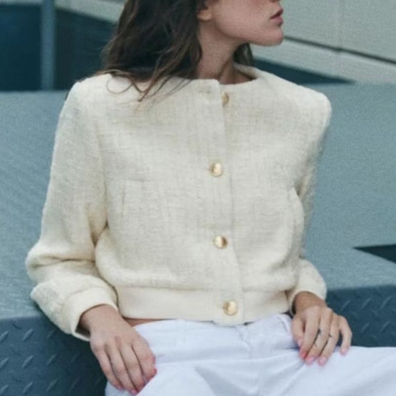 Preloved Zara Textured Weave Bomber Jacket