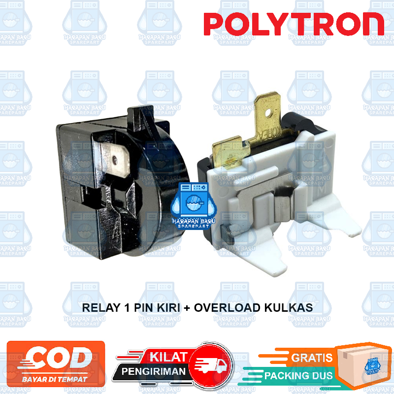 RELAY 1 PIN KIRI + PTC OVERLOAD KULKAS POLITRON 1 PINTU
