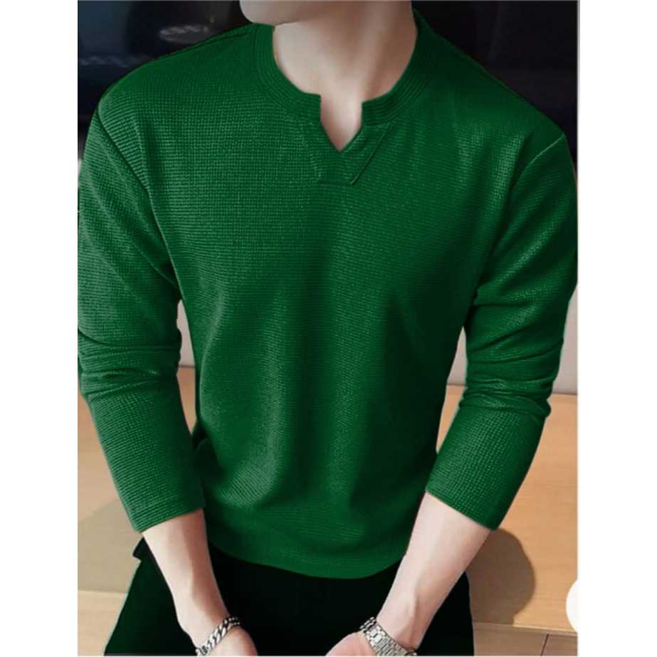 Kaos Pria Waffle Uniqlo Vneck Polos Panjang