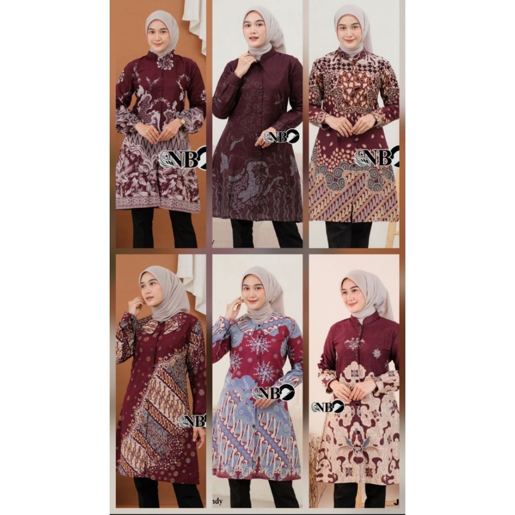 ATASAN BATIK WANITA TUNIK BATIK WARNA MERAH MAROON BURGUNDY