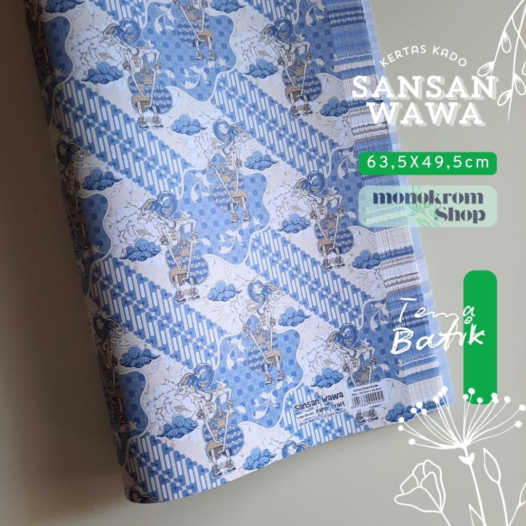 Kertas Kado Sansan Wawa Batik Motif Wayang Biru Muda - Wrapping Paper Craft