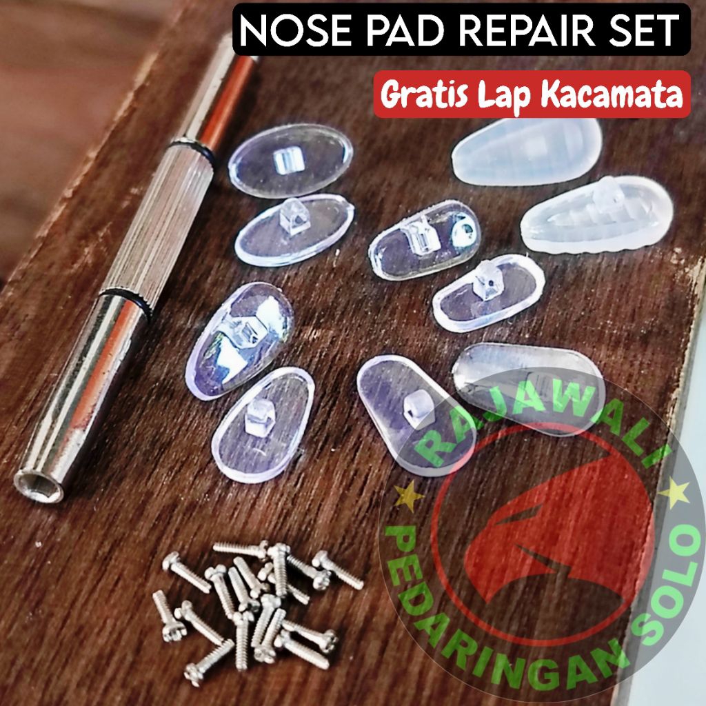 Paket Nose Pad Set Lengkap dengan obeng dan Baut gratis Lap - Nose Pad Repair set - Penyangga Kacama