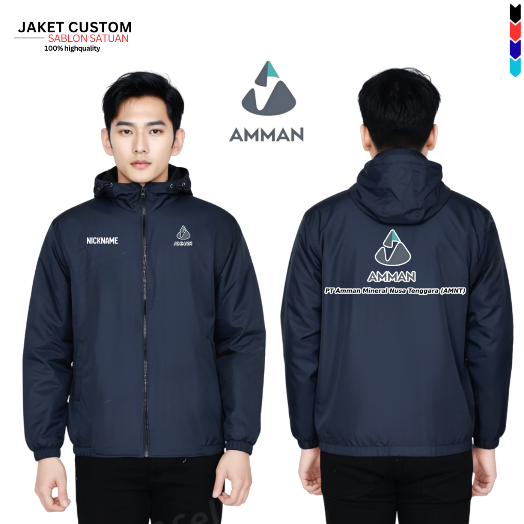 Jaket PT AMNT Custom Unisex Parasut Jaket Kerja Jaket Perusahaan Tambang Amman Mineral