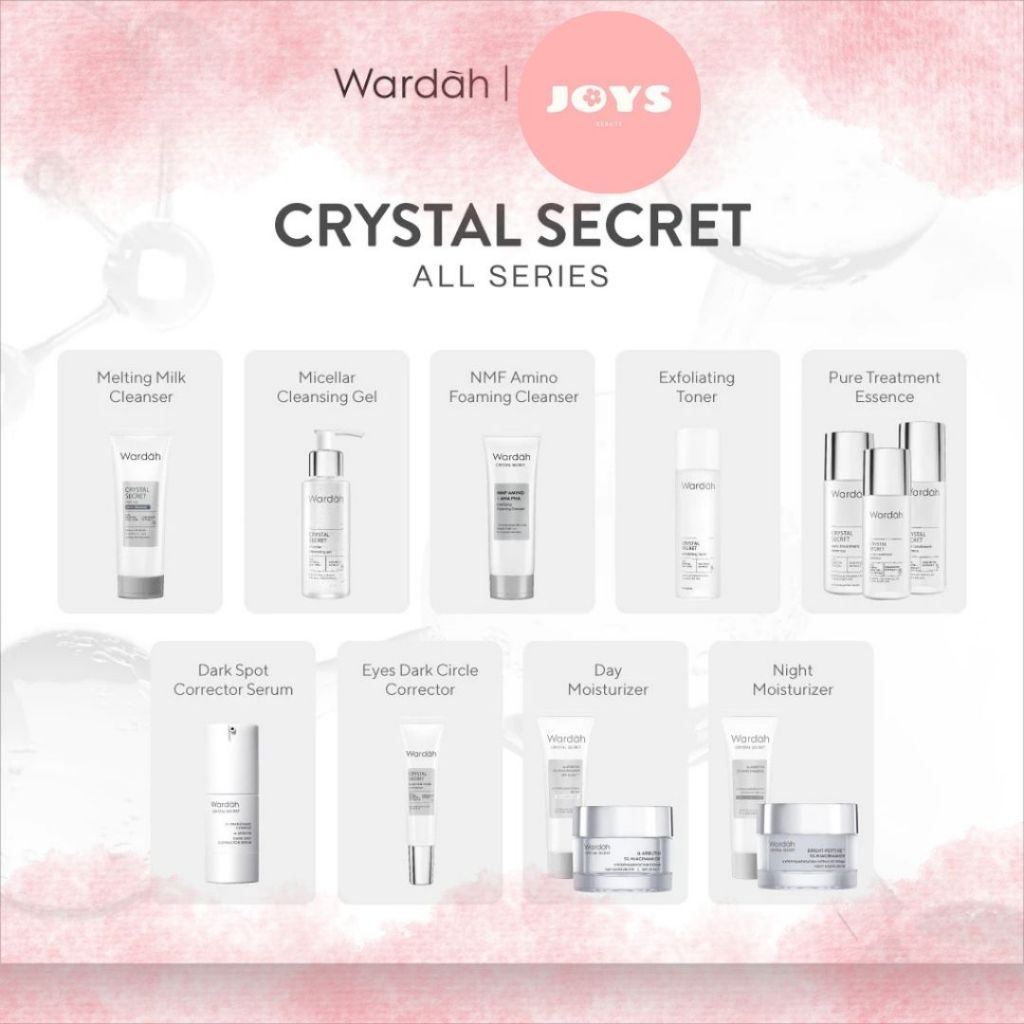 WARDAH White Crystal Secret Series ( Day/ Night/ Eye Cream/ Essence/ Facial Wash/ Exfoliating/ Mask/