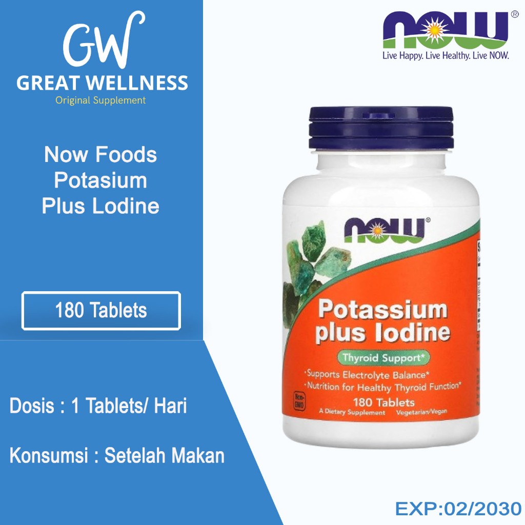 (BISA COD) Now Food Potassium plus iodine 180 Tab ORI USA Now Potasium Iodine