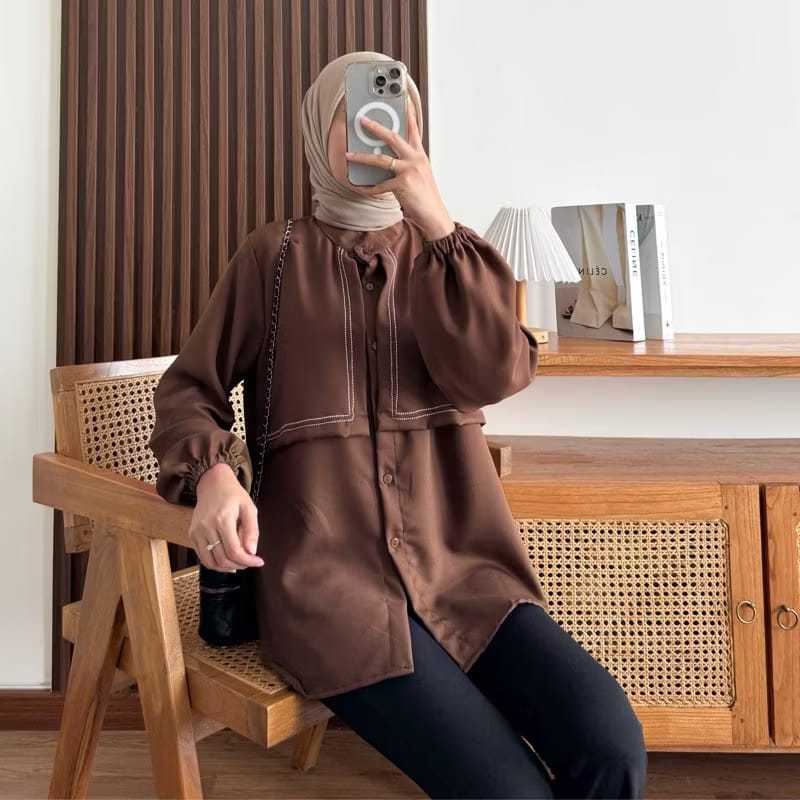 NEW PROMO  Atasan kemeja triana / blouse vest layer depan / kemeja shakila premium / atasan baju oot