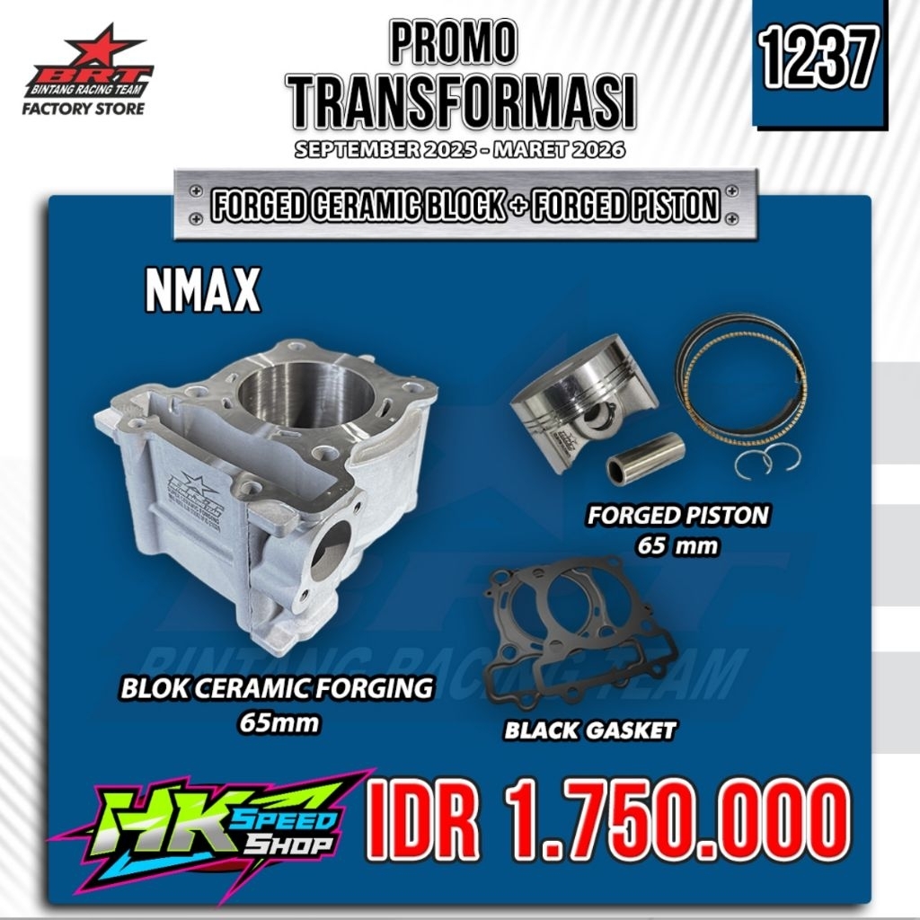 CYLINDER BLOK PISTON BRT CERAMIC 65MM NMAX OLD / AEROX OLD / ALL NEW NMAX BLOK PISTON BRT BLOK BORE 