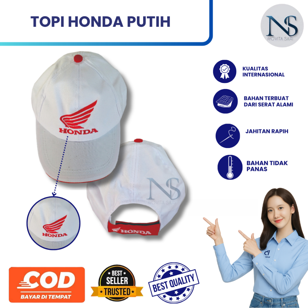 Topi Honda Putih | Topi Mekanik Honda | Topi Honda | Topi Kerja Pria | Topi AHASS | Topi Kerja Putih