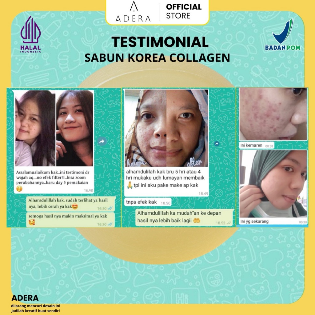 PAKET [BPOM HALAL] Adera Sabun Korea Collagen Wajah & Badan Glowing Putih Bersih Bebas Jerawat Kusam