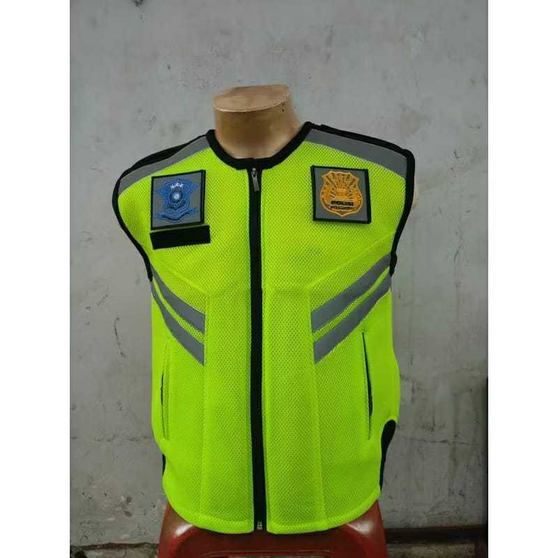Rompi polisi jaring dobel mes/rompi hijau polisi logo tulisan/rompi ijo stabilo
