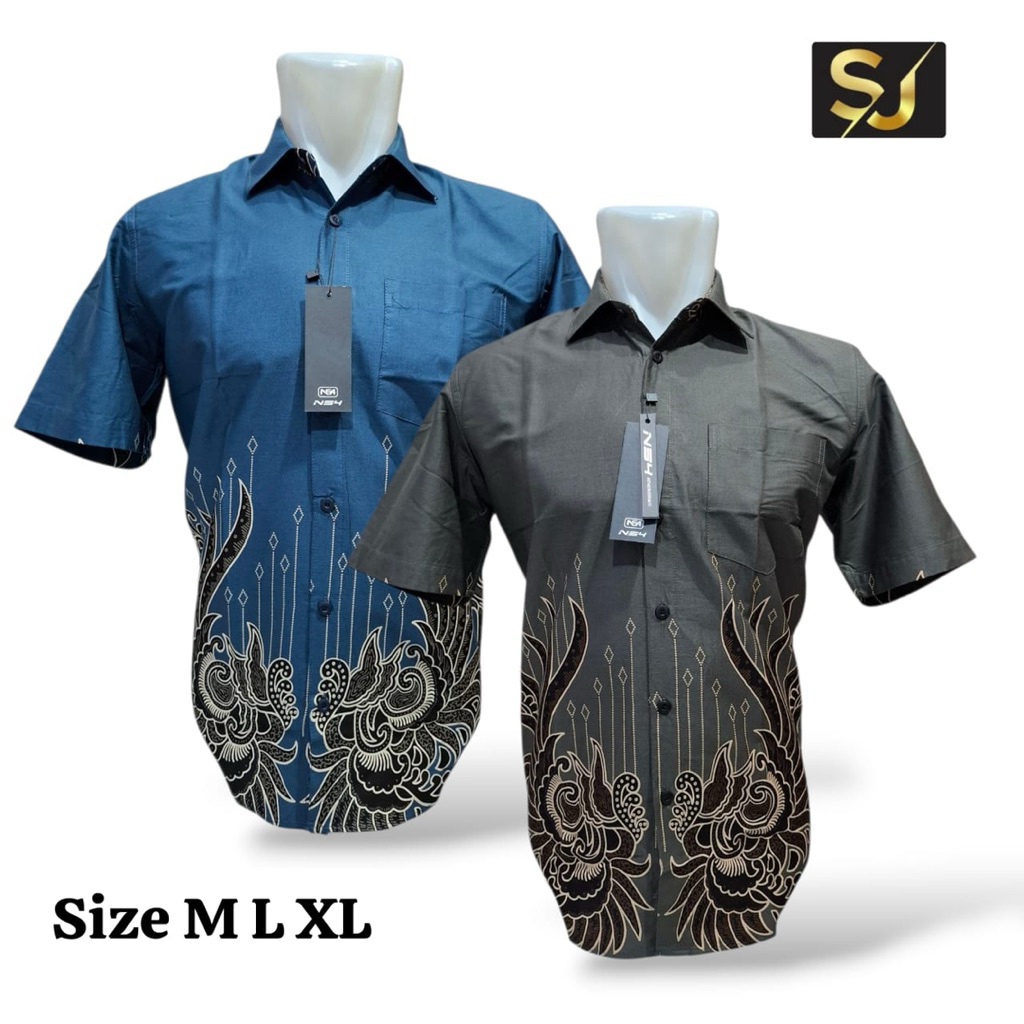 KEMEJA BATIK PRIA BAHAN KATUN TEBAL LENGAN PENDEK