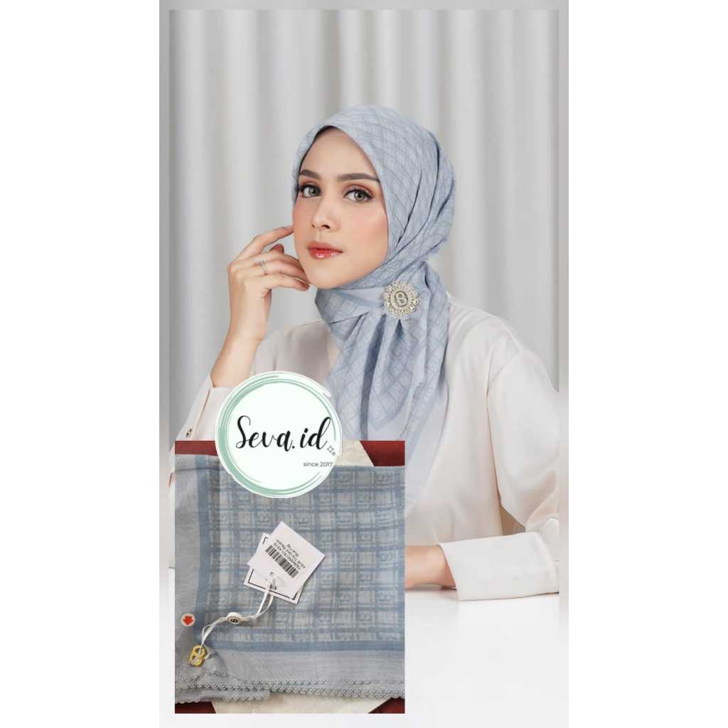 MODINITY Buttonscarves Sale BS The Grid Square Blue Fog Voal AS IS Buttonscarves Defect Minor