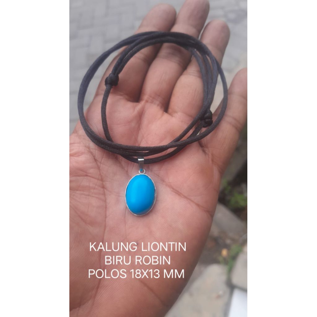 Kalung Liontin Batu Biru Robin Polos Tali Hitam