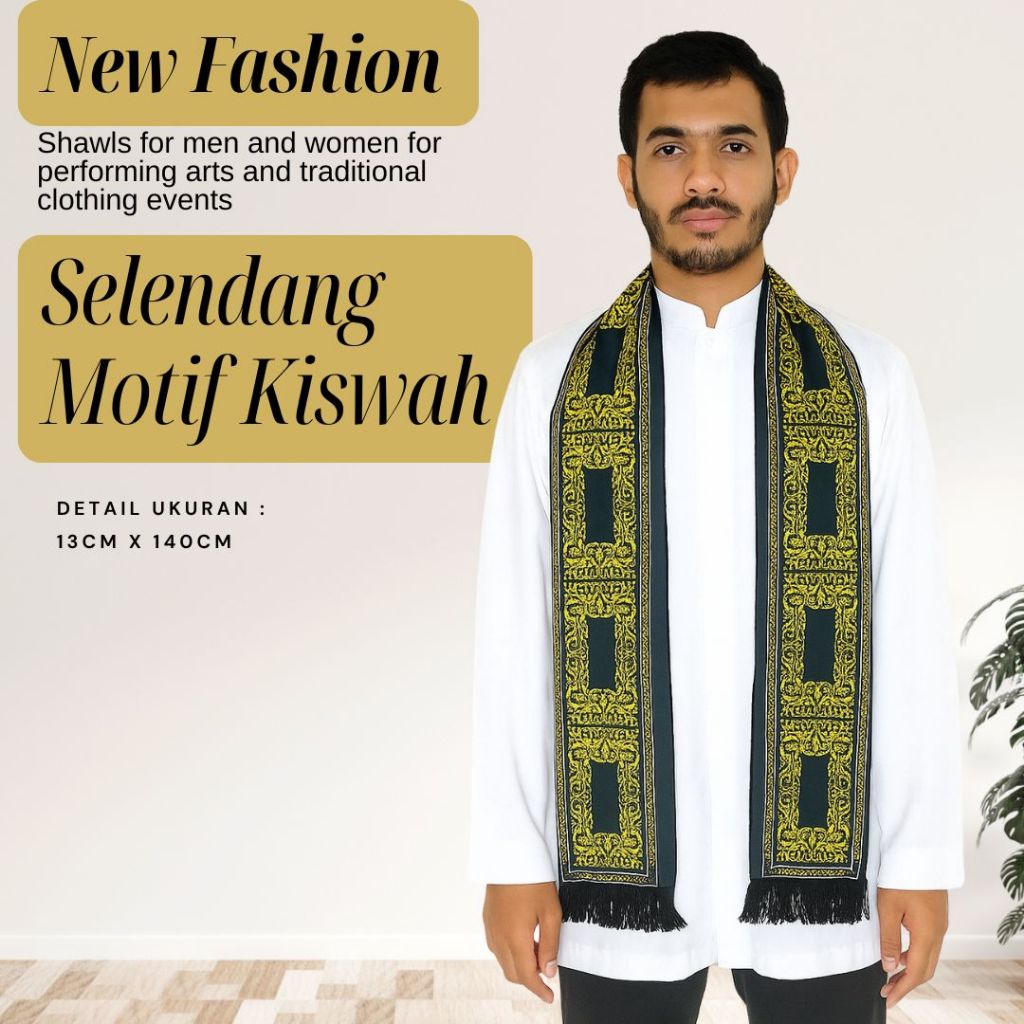 Selendang Motif Kiswah / Cukin / Syall / Kain Premium Hitam Emas