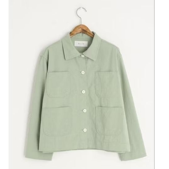 Blouse Katun Sage Green – Big Collar Drawstring