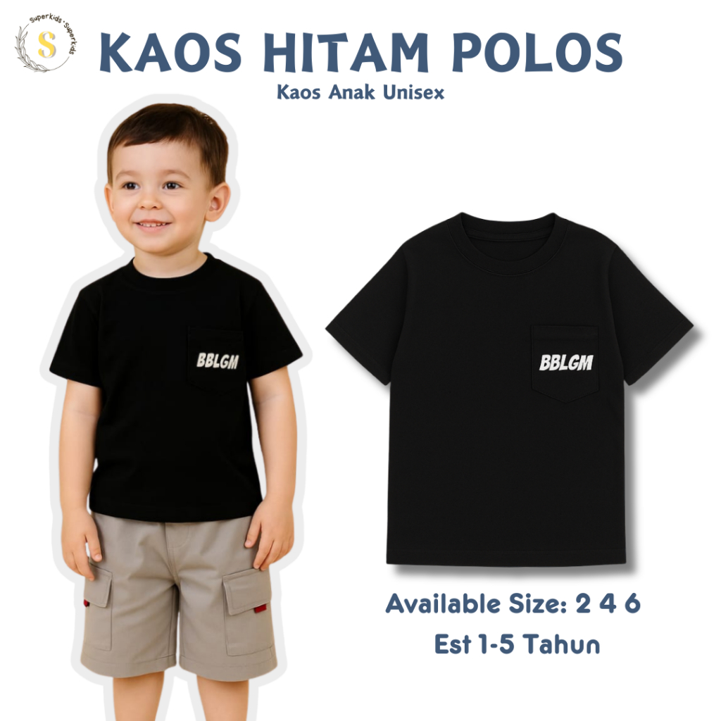 KAOS HITAM - Kaos Polos Anak 1-5 Tahun Kaos Anak Laki-Laki Dan Perempuan  Atasan Anak