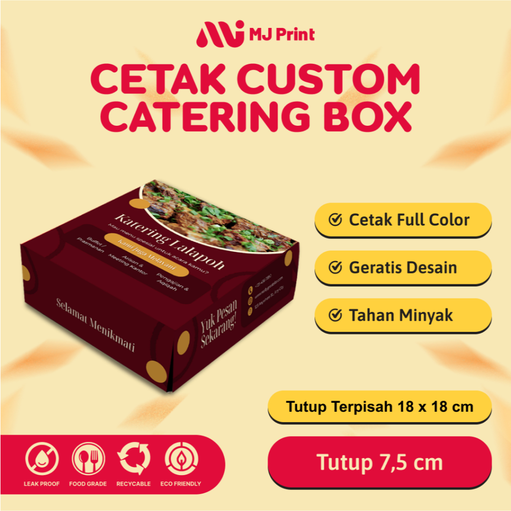 Box Catering Ivory Tutup Pisah 18x18 Tutup 7,5cm / Kemasan Kotak Nasi Elegant